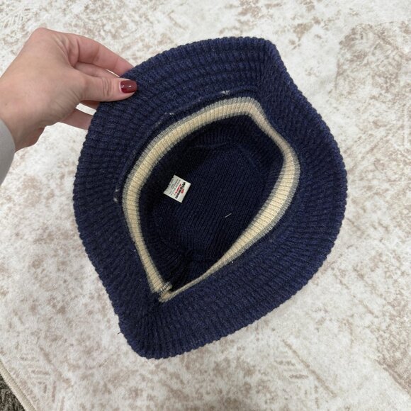 Wigwam Hat Bucket Fitted Mens Navy Cream Stripe Knit Wool Made in USA Winter - Picture 3 of 7